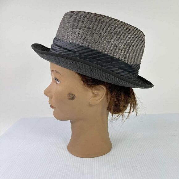 VTG Knox Fedora Hat Size 55 Straw Braid Pork Pie weave Hat - Picture 1 of 12